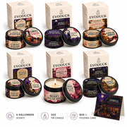 Zestaw upominkowy świec zapachowych „Pumpkin Chai Doorstep”, zapach „Pumpkin Chai & Oak”, 6 sztuk świec w puszkach o pojemności 3 uncji wraz z pudełkami, składaną kartką oraz dekoracjami jesiennymi