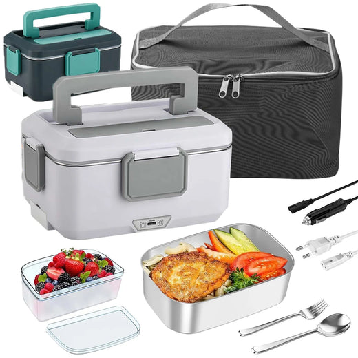Elektryczne pudełko na lunch z podgrzewaniem o pojemności 2,5 l i mocy 90 W, zasilane napięciem 12/24/220 V, z wkładem ze stali nierdzewnej – przenośny podgrzewacz do żywności, pudełko typu bento, pojemnik na żywność do samochodu i domu