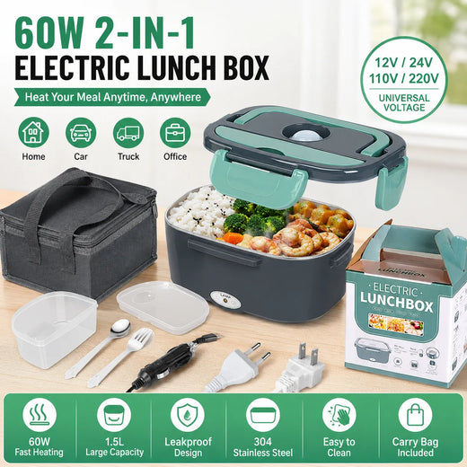 Elektryczne pudełko na lunch ze stali nierdzewnej o pojemności 1,5 l, uniwersalny przenośny pojemnik z podgrzewaniem