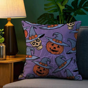 Poszewka na poduszkę z motywem czapki czarownicy i czaszki na Halloween – do sofy, salonu, sypialni – dwustronny nadruk