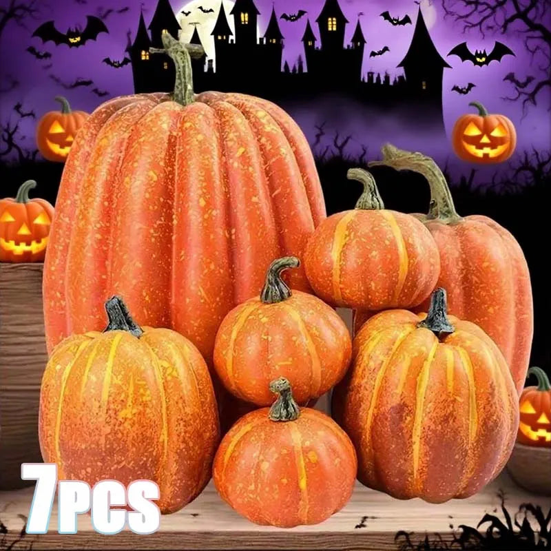 Zestaw 7 sztuk sztucznych dyń – dekoracja na Halloween, do umieszczenia na dworze lub jako element wystroju wnętrz