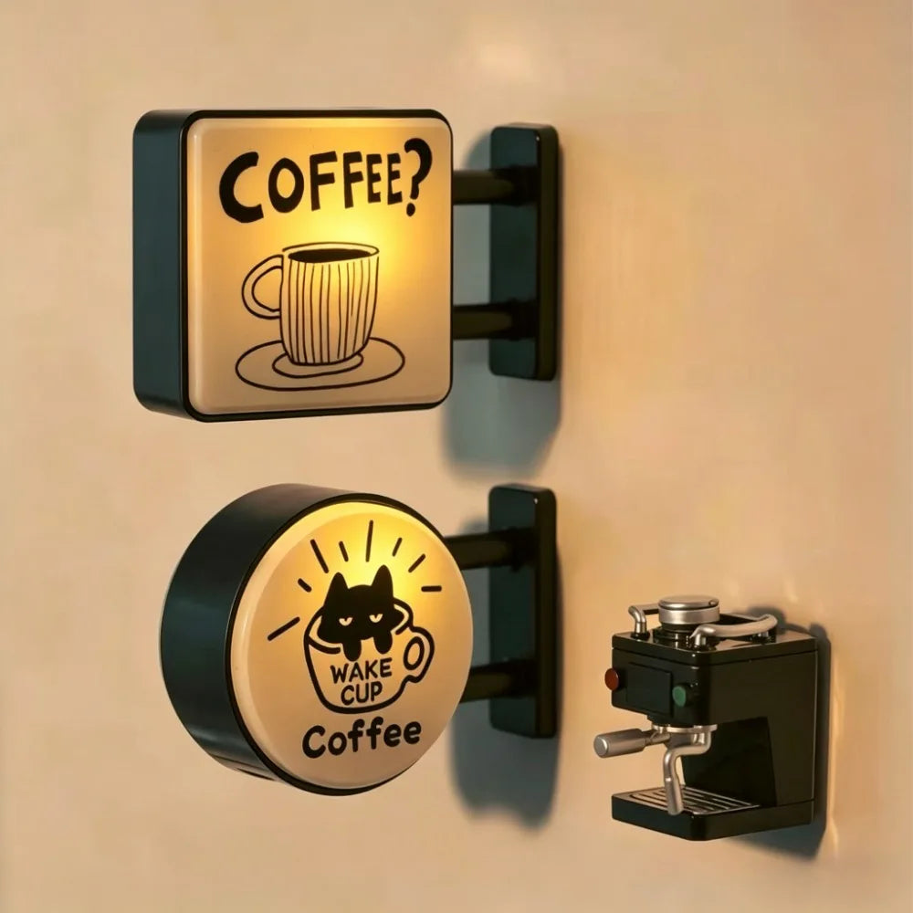 Magnes na lodówkę w stylu retro z motywem kawiarni, świecący magnes na lodówkę w kształcie miniaturowej tablicy, kreatywna ozdoba magnetyczna do kącika kawowego, do domu