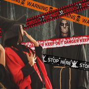 Taśma ostrzegawcza do dekoracji na Halloween, 7,5 cm × 9 m – taśma z napisem „CAUTION WARNING” do domów strasznych na Halloween, do wnętrz i na zewnątrz, materiały do dekoracji DIY