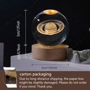 Wyjątkowa lampka nocna 3D z kryształową kulą, lampka LED na stolik nocny, świecąca galaktyka, Saturn, planety, Księżyc – prezent urodzinowy, zabawka, 5 cm