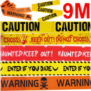 Taśma ostrzegawcza do dekoracji na Halloween, 7,5 cm × 9 m – taśma z napisem „CAUTION WARNING” do domów strasznych na Halloween, do wnętrz i na zewnątrz, materiały do dekoracji DIY