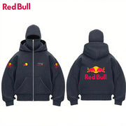 Nowa męska bluza z podwójnym kapturem i logo Red Bull z 2026 r. – sportowa, w stylu kominiarki, w stylu gotyckim i harajuku, zapinana na zamek, szybka wysyłka