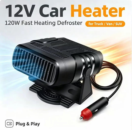 Ogrzewacz samochodowy 12 V, 120 W – wydajny, szybkie ogrzewanie, automatyczne odmrażanie przedniej szyby, wentylator z podstawą regulowaną w zakresie 360°