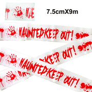 Taśma ostrzegawcza do dekoracji na Halloween, 7,5 cm × 9 m – taśma z napisem „CAUTION WARNING” do domów strasznych na Halloween, do wnętrz i na zewnątrz, materiały do dekoracji DIY