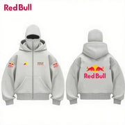 Nowa męska bluza z podwójnym kapturem i logo Red Bull z 2026 r. – sportowa, w stylu kominiarki, w stylu gotyckim i harajuku, zapinana na zamek, szybka wysyłka