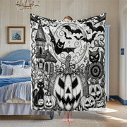 Halloweenowa dynia – koc z flaneli do samodzielnego pokolorowania, z nadrukiem, ciepły, miękki i przytulny, idealny na kanapę, łóżko i do dekoracji salonu