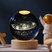 Wyjątkowa lampka nocna 3D z kryształową kulą, lampka LED na stolik nocny, świecąca galaktyka, Saturn, planety, Księżyc – prezent urodzinowy, zabawka, 5 cm