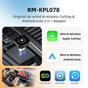 Bezprzewodowy klucz CarPlay 2 w 1, bezprzewodowy adapter Android Auto, inteligentne urządzenie AI Smart Box – inteligentne systemy samochodowe do pojazdów wyposażonych w przewodową funkcję CarPlay