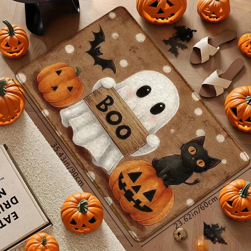 Dywanik z motywem dyni i duchów na Halloween – dywanik kuchenny, łazienkowy, do salonu, na sofę, wycieraczka, dywaniki przy łóżku – dekoracja wnętrz