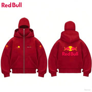 Nowa męska bluza z podwójnym kapturem i logo Red Bull z 2026 r. – sportowa, w stylu kominiarki, w stylu gotyckim i harajuku, zapinana na zamek, szybka wysyłka